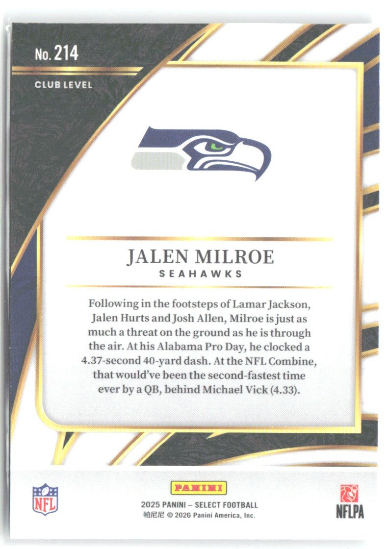 Jalen Milroe Panini Select 214 2025 Seattle Seahawks