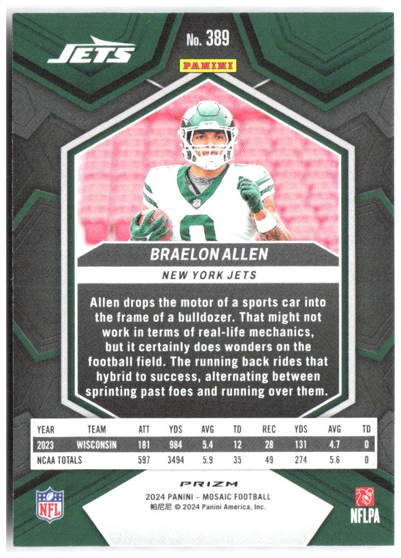 Braelon Allen Panini Mosaic - Mosaic 389 2024 New York Jets