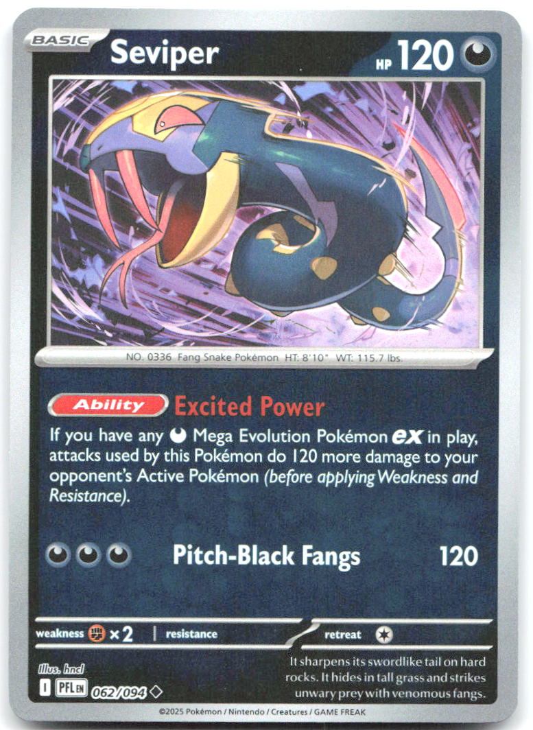 Seviper Reverse Holo Uncommon ME02 Phantasmal Flames 062/094 NM hncl