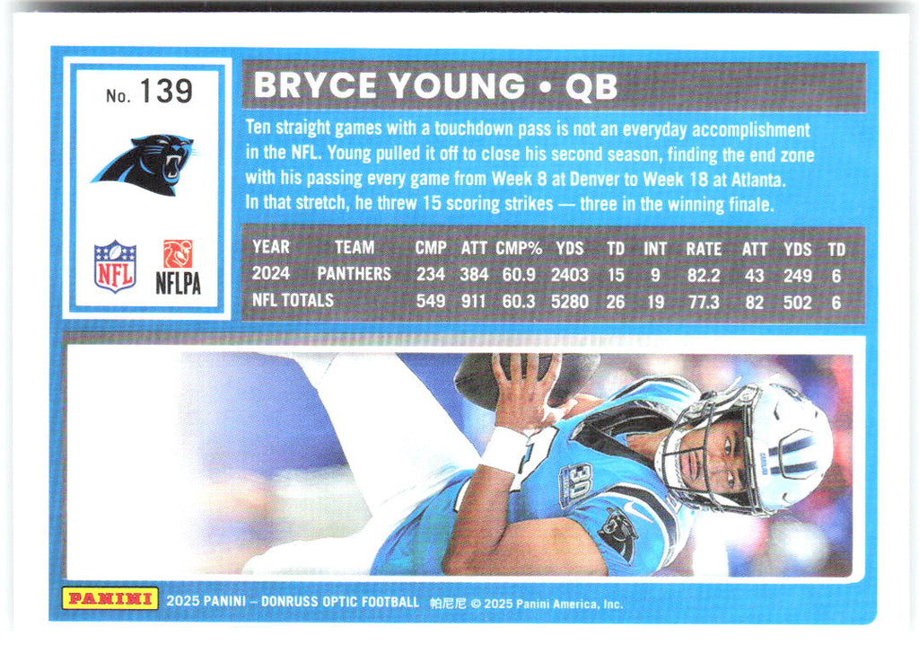 Bryce Young Donruss Optic 139 2025 Carolina Panthers