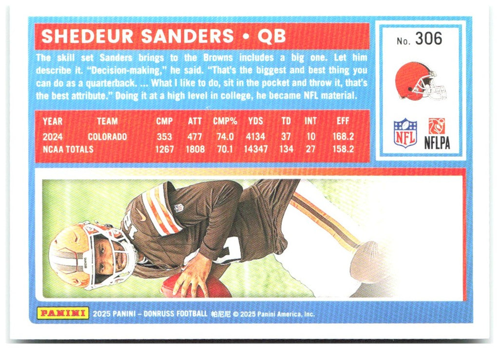 Shedeur Sanders Donruss - Press Proofs Green 306 2025 Cleveland Browns