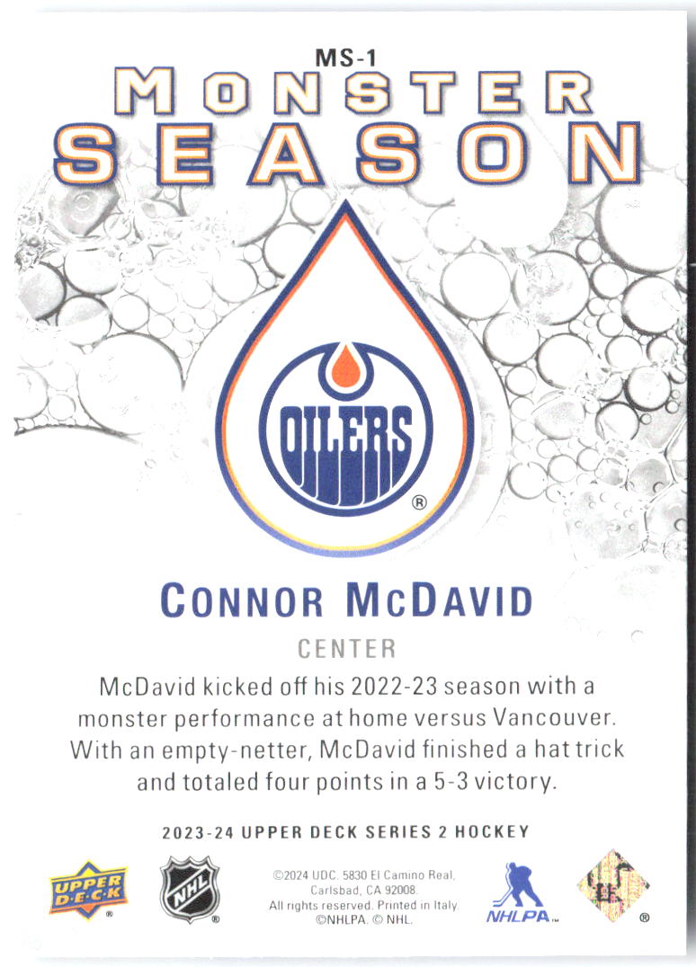 Connor McDavid Upper Deck - Monster Season MS-1 2023-24 Edmonton Oilers