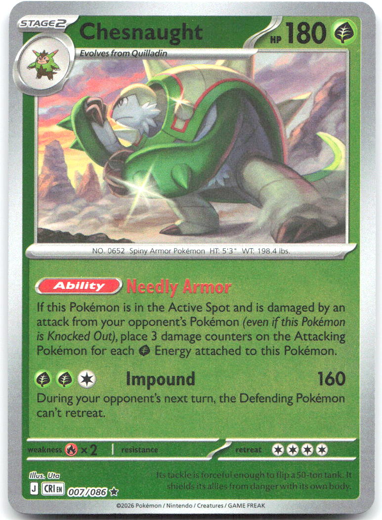 Chesnaught Reverse Holo Rare ME04: Chaos Rising 007/086 NM Uta