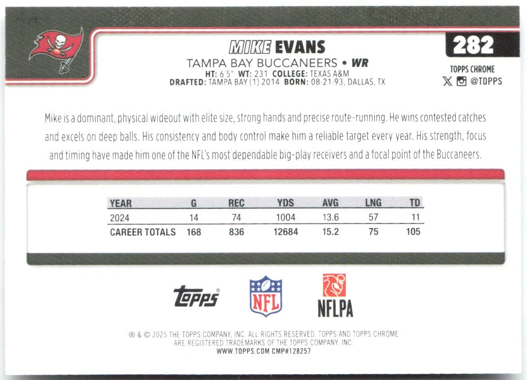 Mike Evans Topps Chrome - Pulsar Refractor 282 2025 Tampa Bay Buccaneers