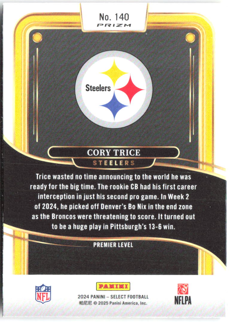 Cory Trice Panini Select - Red & Yellow Prizm Shock 140 2024 Pittsburgh Steelers