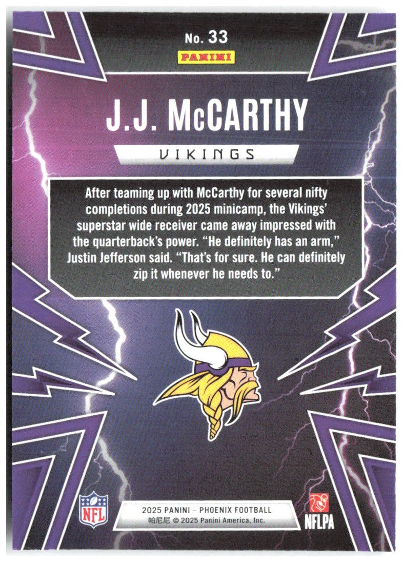 J.J. McCarthy Panini Phoenix - Thunderbirds 33 2025 Minnesota Vikings
