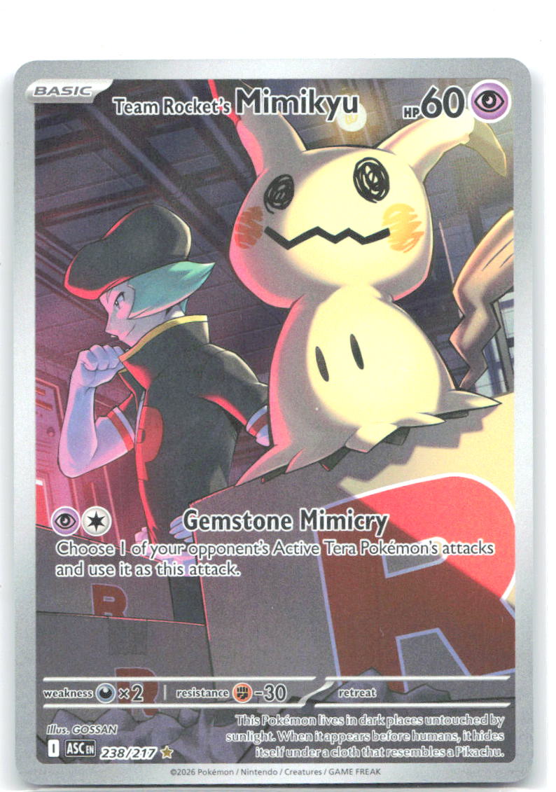 Team Rocket's Mimikyu Holo Illustration Rare ME: Ascended Heroes 238/217 NM GOSSAN