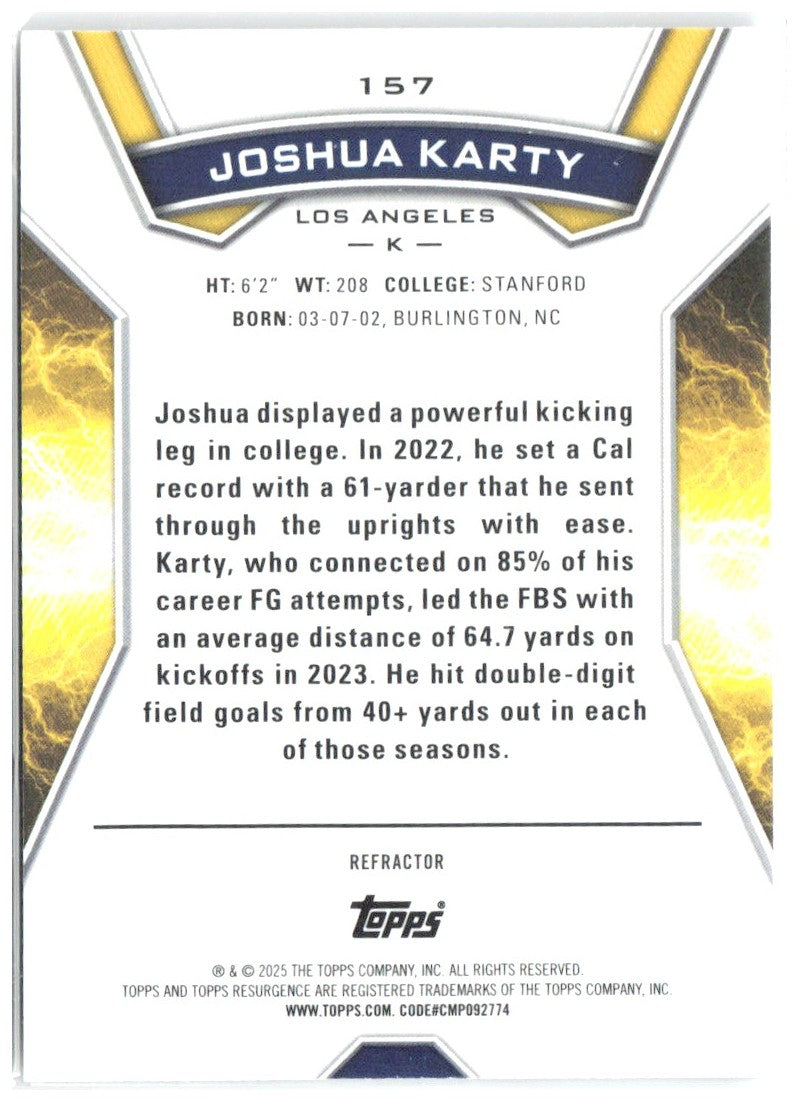 Joshua Karty Topps Resurgence - Refractor 157 2024 Los Angeles Rams