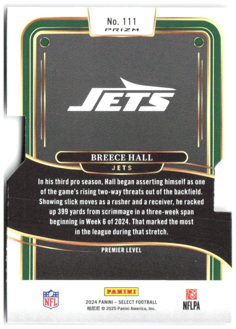Breece Hall Panini Select - Silver Prizms Die Cuts 77 2023 New York Jets