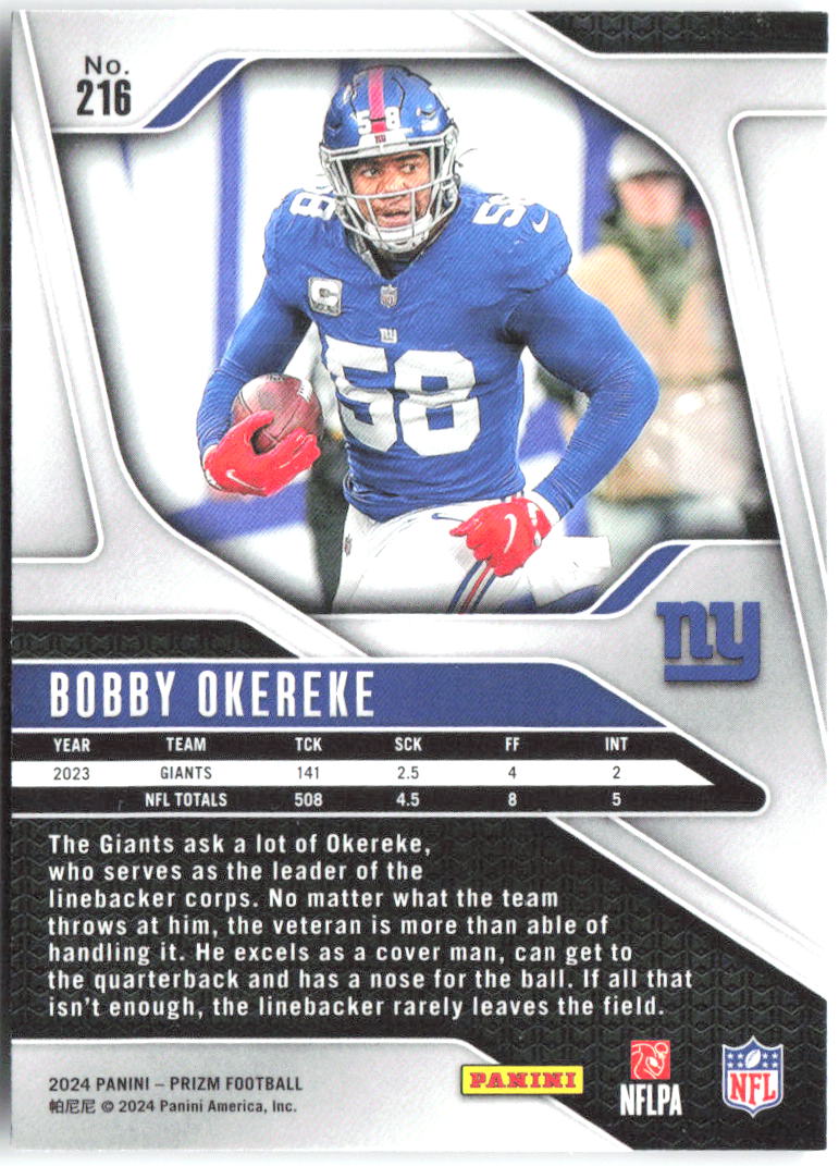 Bobby Okereke Panini Prizm 216 2024 New York Giants