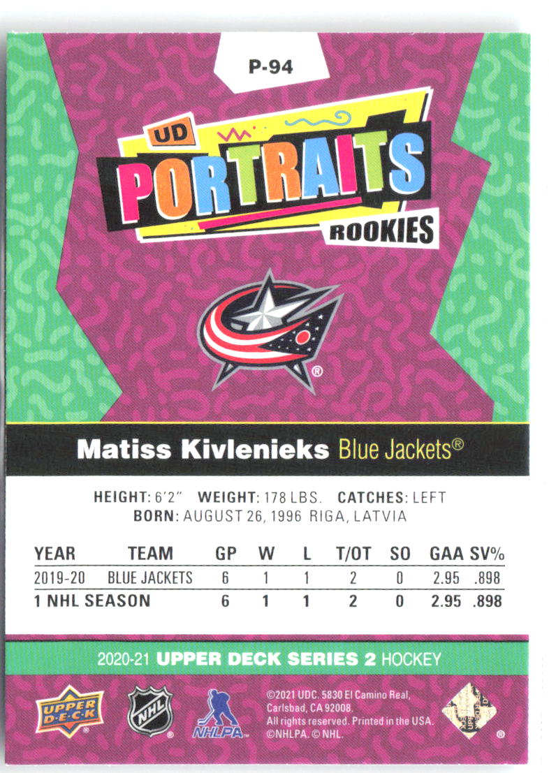 Matiss Kivlenieks Upper Deck - UD Portraits P-94 2020-21 Columbus Blue Jackets