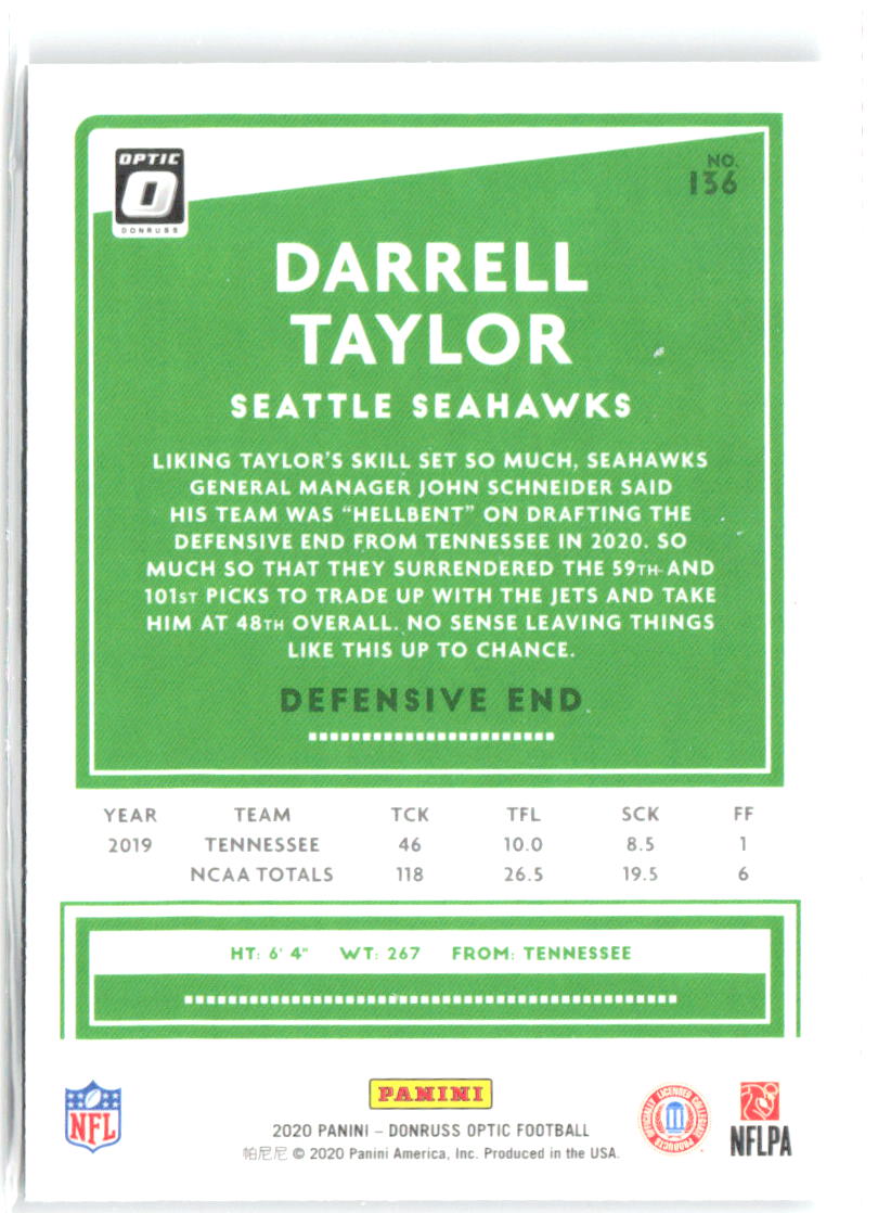 Darrell Taylor Donruss Optic 136 2020 Seattle Seahawks RC