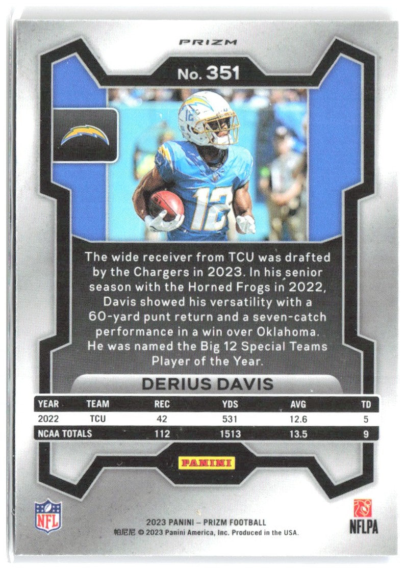 Derius Davis Panini Prizm - Red White and Blue 351 2023 Los Angeles Chargers
