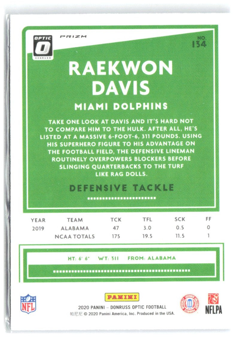Raekwon Davis Donruss Optic - Blue Scope 134 2020 Miami Dolphins