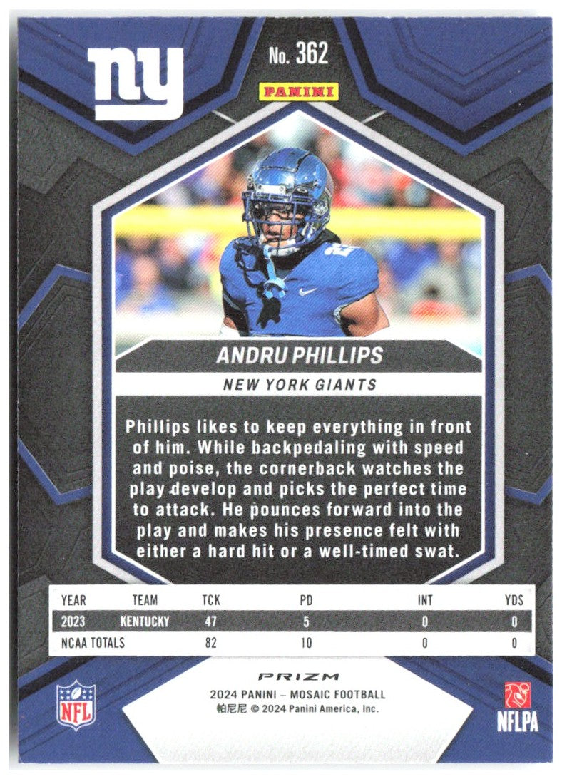 Andru Phillips Panini Mosaic - Silver 362 2024 New York Giants