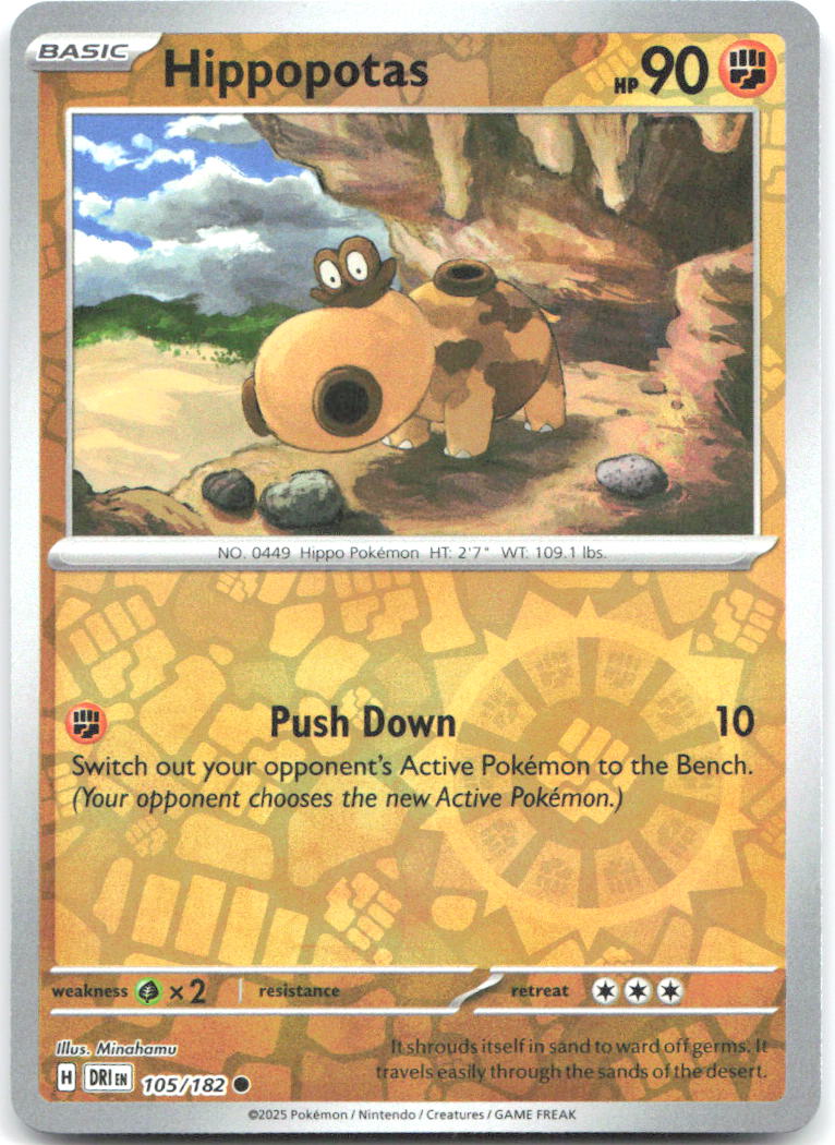 Hippopotas Reverse Holo Common SV10 Destined Rivals 105/182 NM Fujimoto Gold