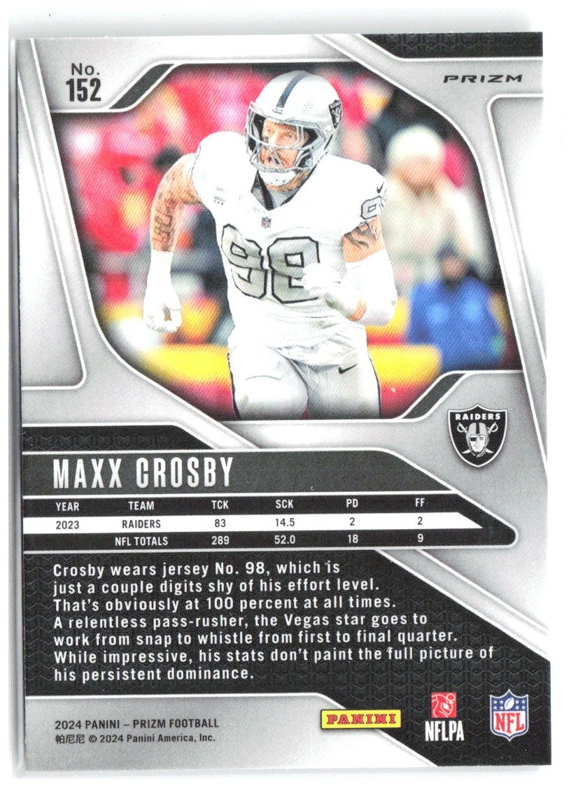 Maxx Crosby Panini Prizm - Silver 152 2024 Las Vegas Raiders