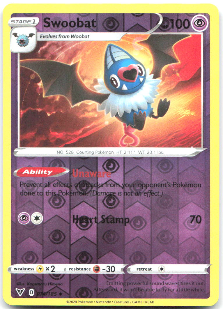 Swoobat Reverse Holo Uncommon SWSH04 Vivid Voltage 074/185 NM Kagemaru Himeno