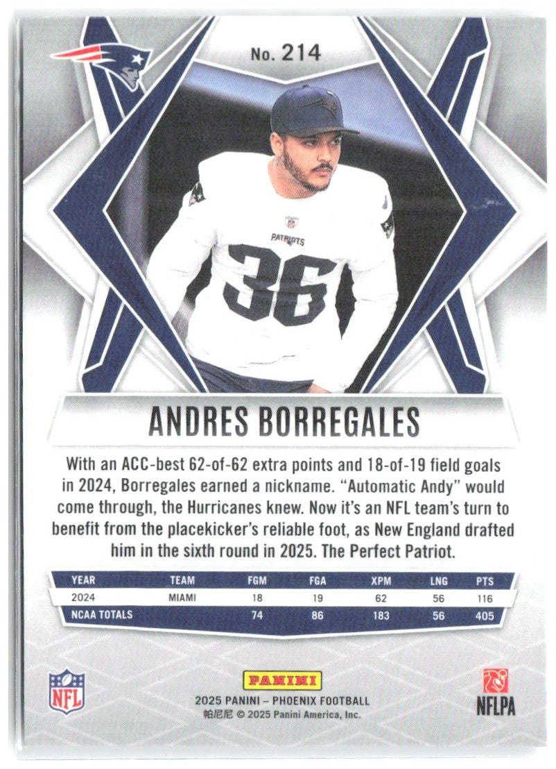 Andres Borregales Phoenix - Silver Pyramids Prizm 214 2025 New England Patriots