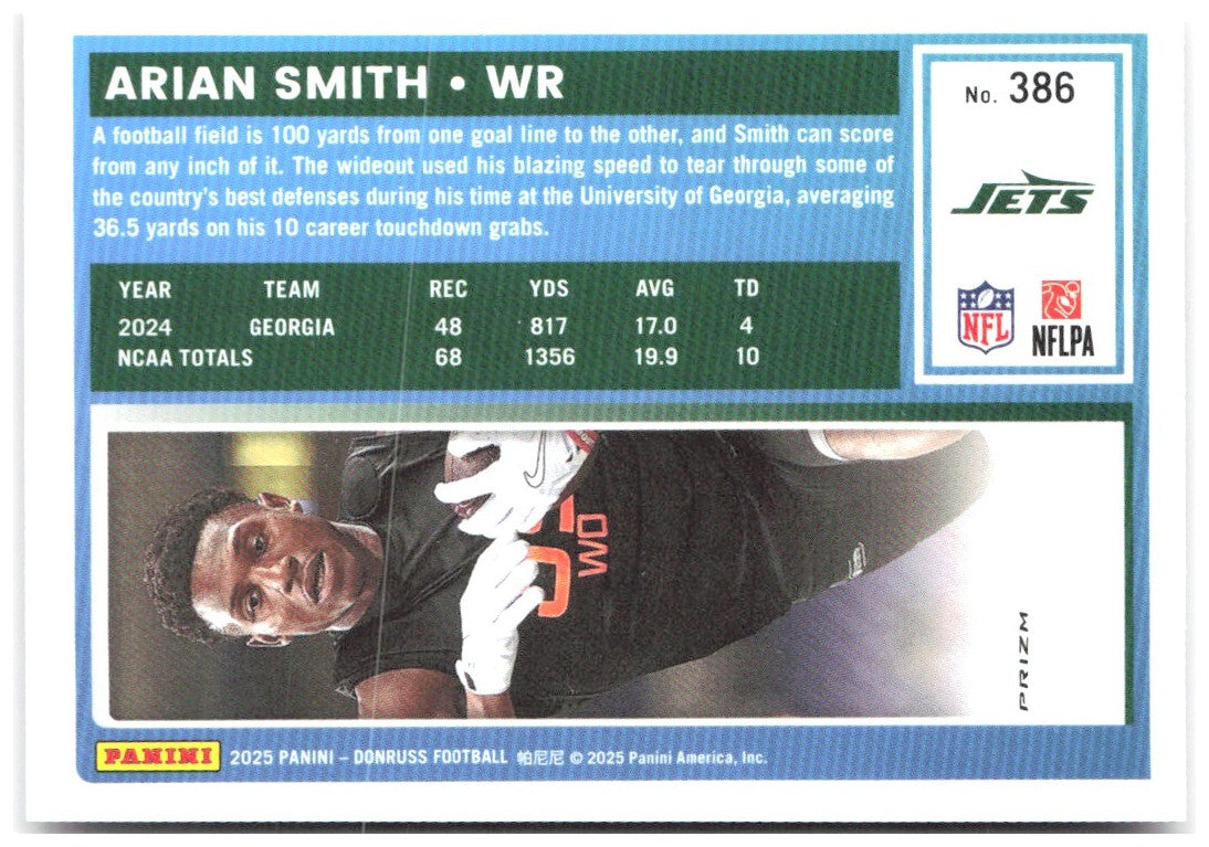 Arian Smith Donruss - Optic Rated Rookies Preview Pink 386 2025 New York Jets