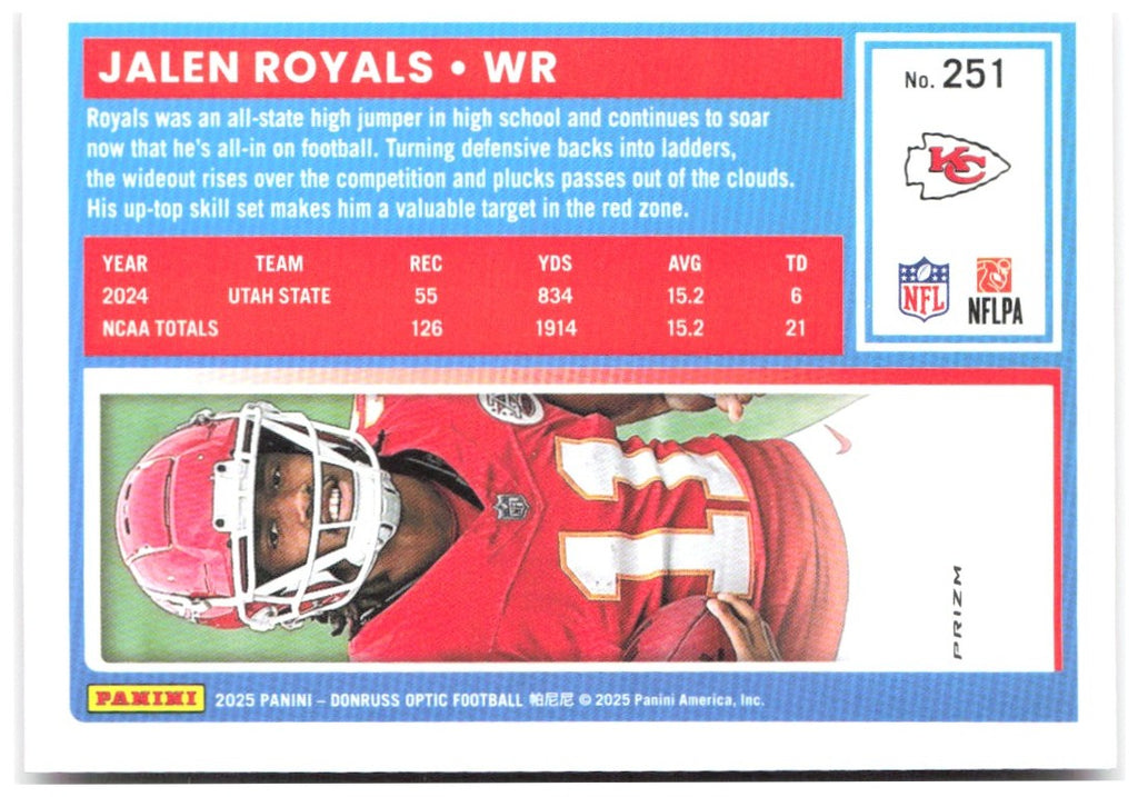 Jalen Royals Donruss Optic - Pink 251 2025 Kansas City Chiefs