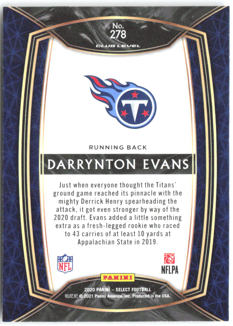 Darrynton Evans Panini Select 278 2020 Tennessee Titans RC