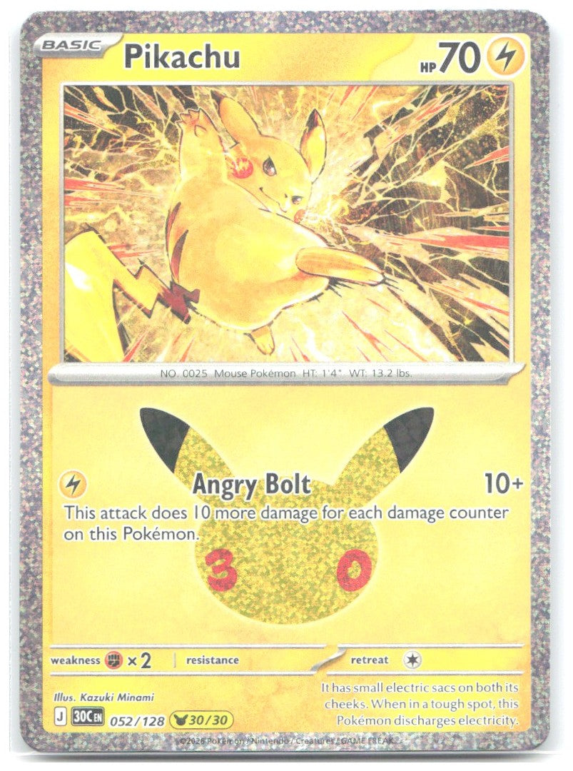 Pikachu Holo Pikachu Rare ME 30th Celebration 052/128 NM Kazuki Minami