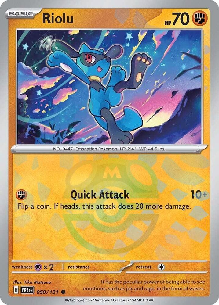 Riolu Master Ball Pattern Holo SV Prismatic Evolutions 050/131 NM Tika Matsuno