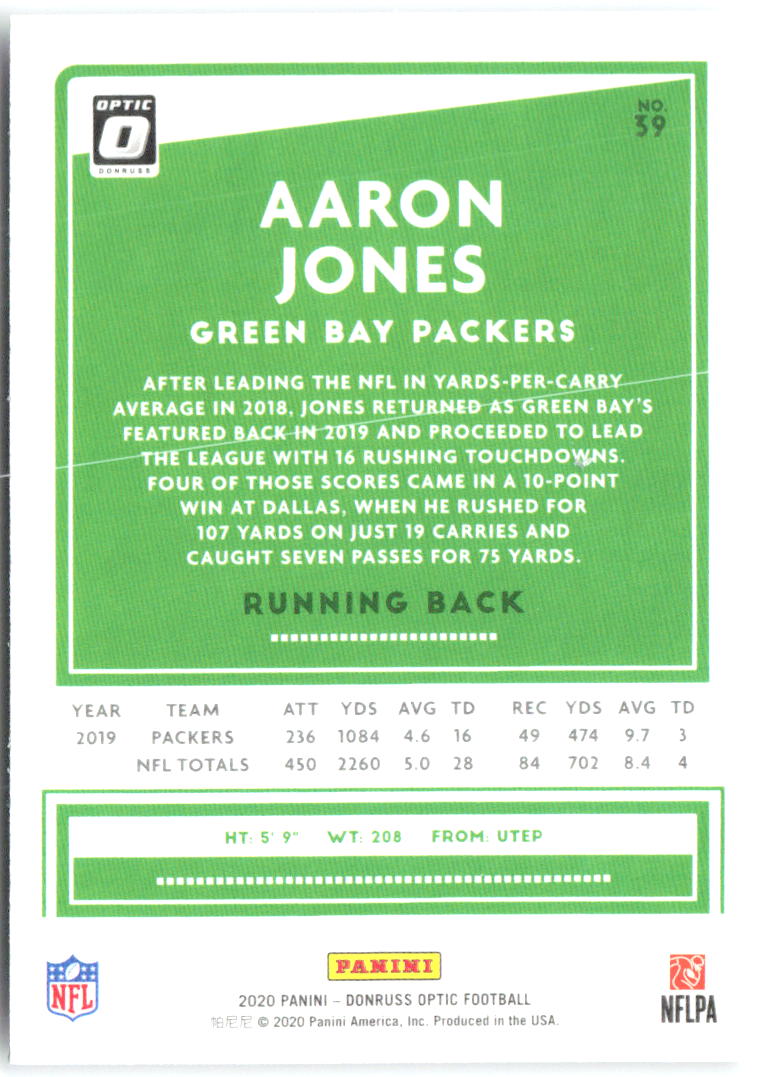 Aaron Jones Donruss Optic 39 2020 Green Bay Packers