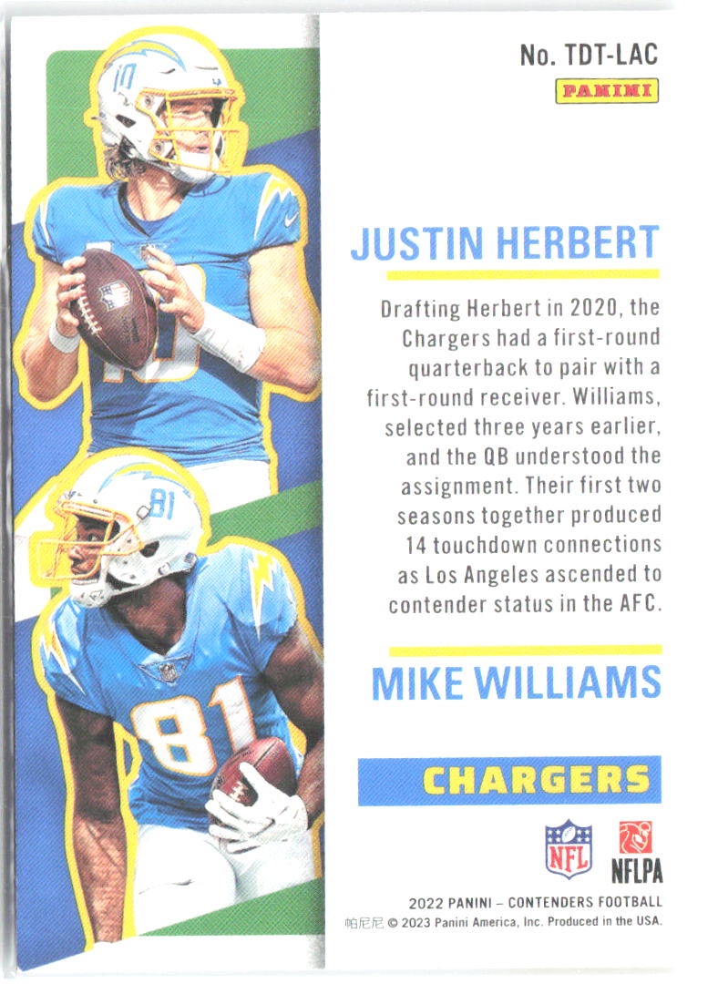 Justin Herbert Mike Williams Contenders Touchdown Tandems TDT-LAC 2022 Chargers