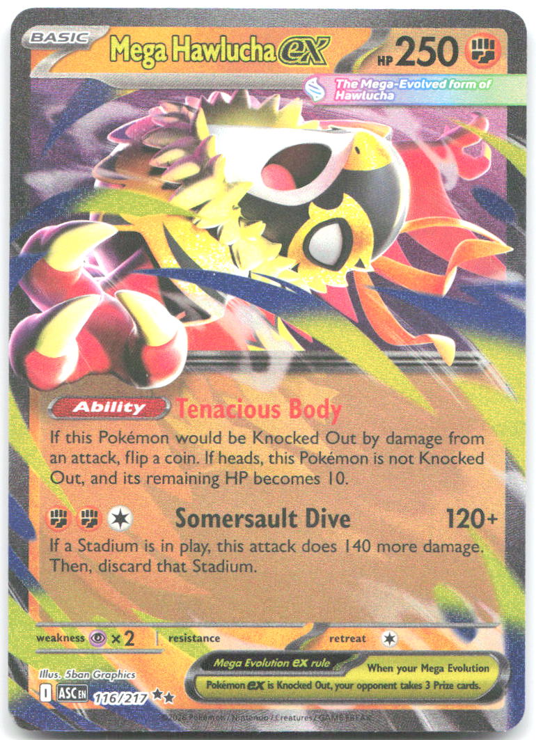 Mega Hawlucha ex Holo Double Rare ME Ascended Heroes 116/217 NM 5ban Graphics