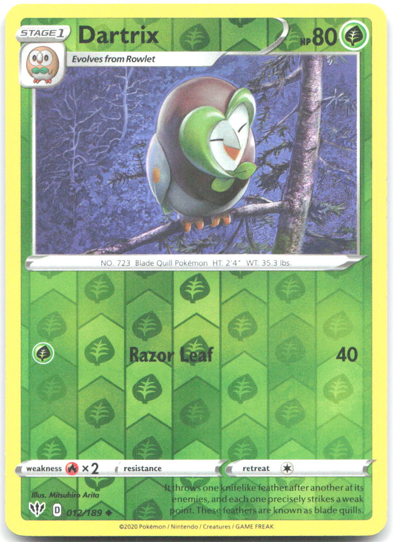Dartrix Reverse Holo Uncommon SWSH03 Darkness Ablaze 012/189 NM Mitsuhiro Arita