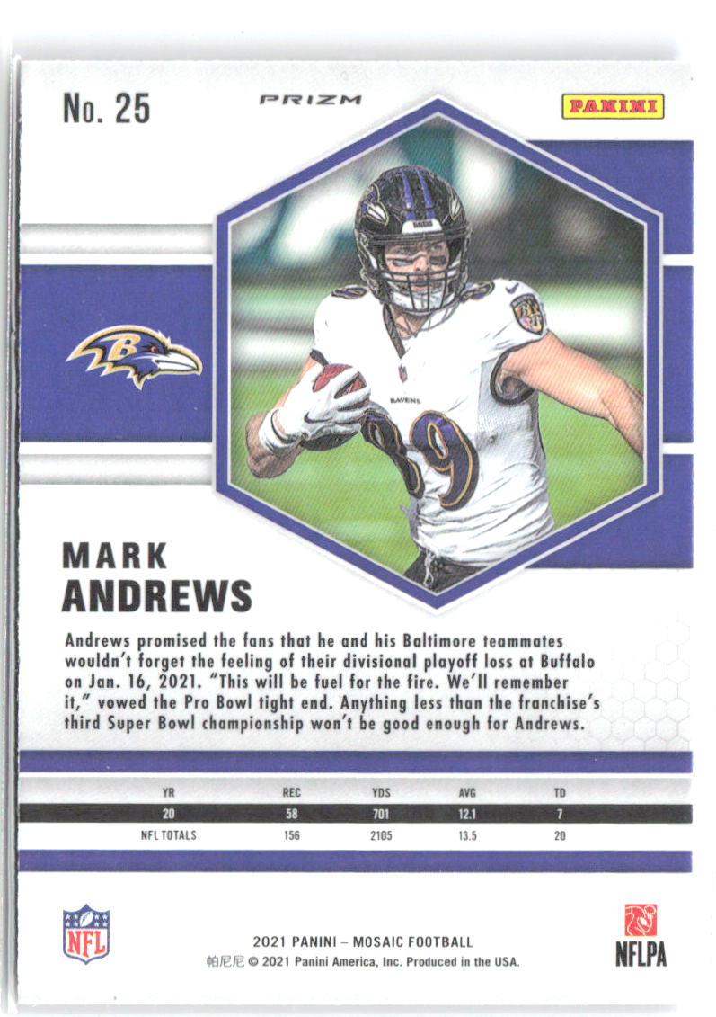 Mark Andrews Panini Mosaic - Prizm Camo Pink 25 2021 Baltimore Ravens