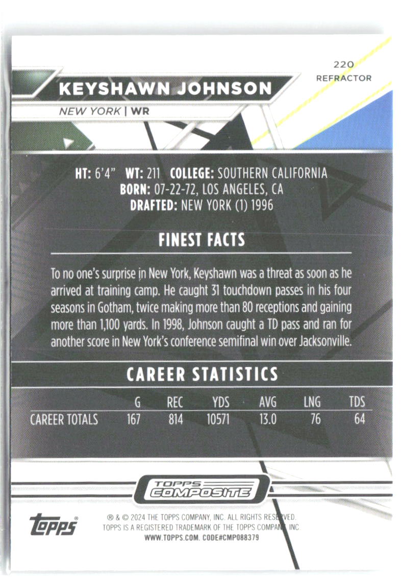Keyshawn Johnson Topps Composite - Finest Refractor 220 2023 New York Jets