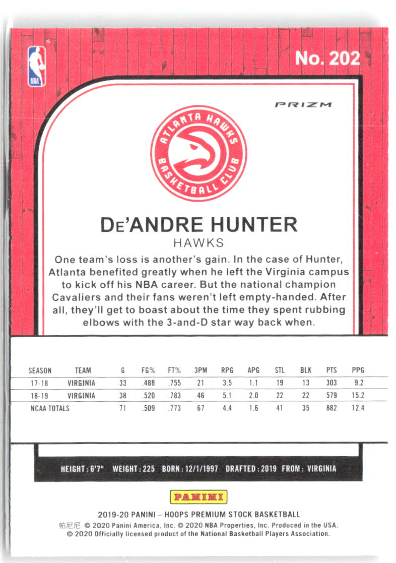 De'Andre Hunter Hoops Premium Stock - Prizms Silver Laser 202 2019-20 Hawks