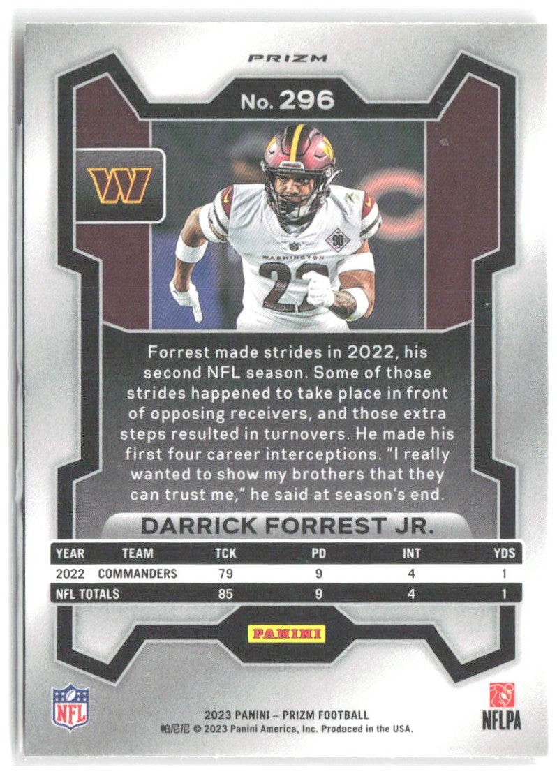 Darrick Forrest Jr. Panini Prizm - Lazer 296 2023 Washington Commanders