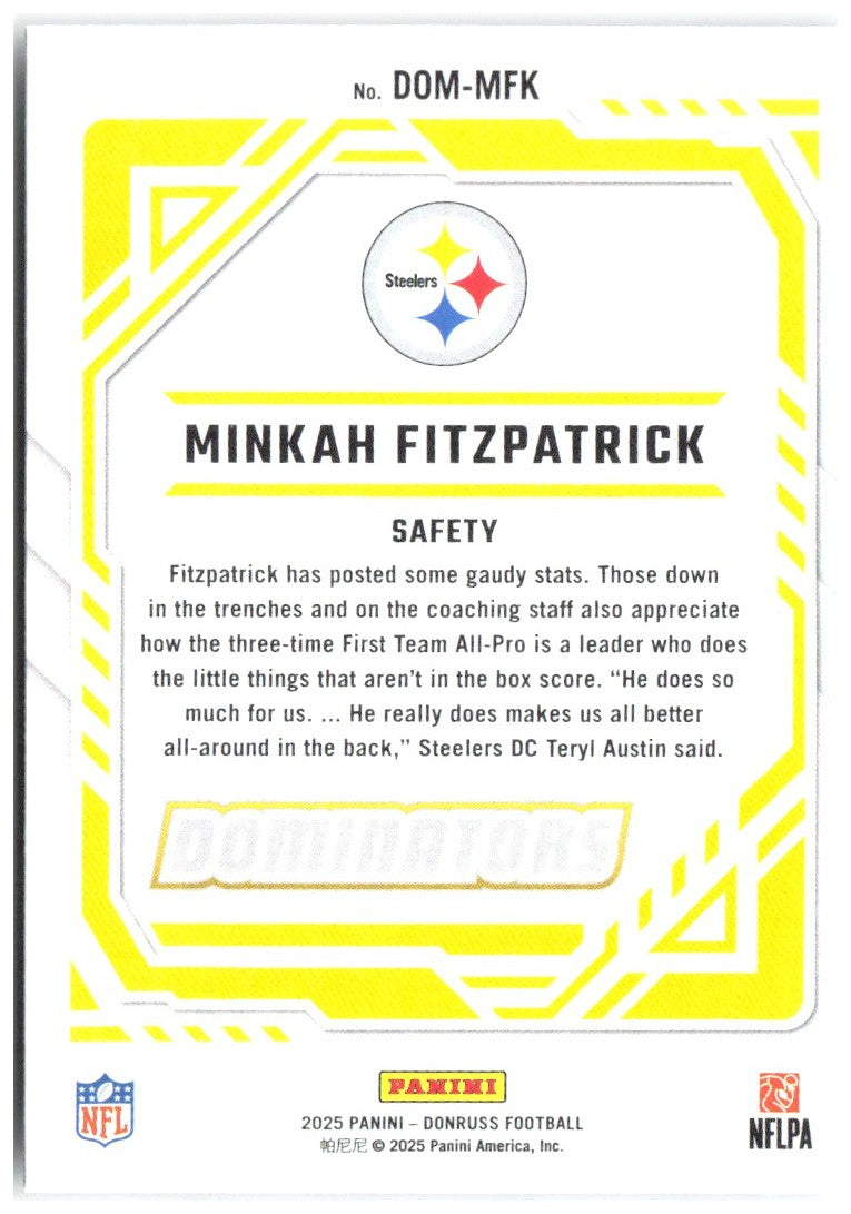 Minkah Fitzpatrick Donruss - Dominators DOM-MFK 2025 Pittsburgh Steelers