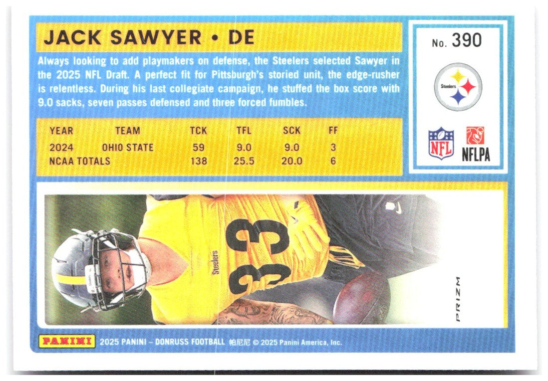 Jack Sawyer Donruss - Optic Rated Rookies Pink 390 2025 Pittsburgh Steelers