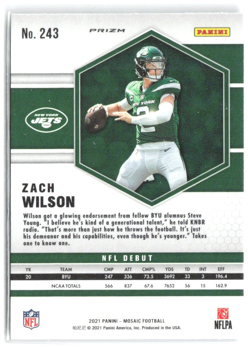 Zach Wilson Panini Mosaic - Prizm 243 2021 New York Jets