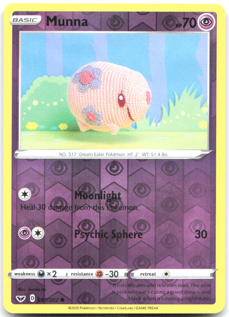 Munna Reverse Holo Common SWSH01 Sword & Shield Base Set 087/202 NM