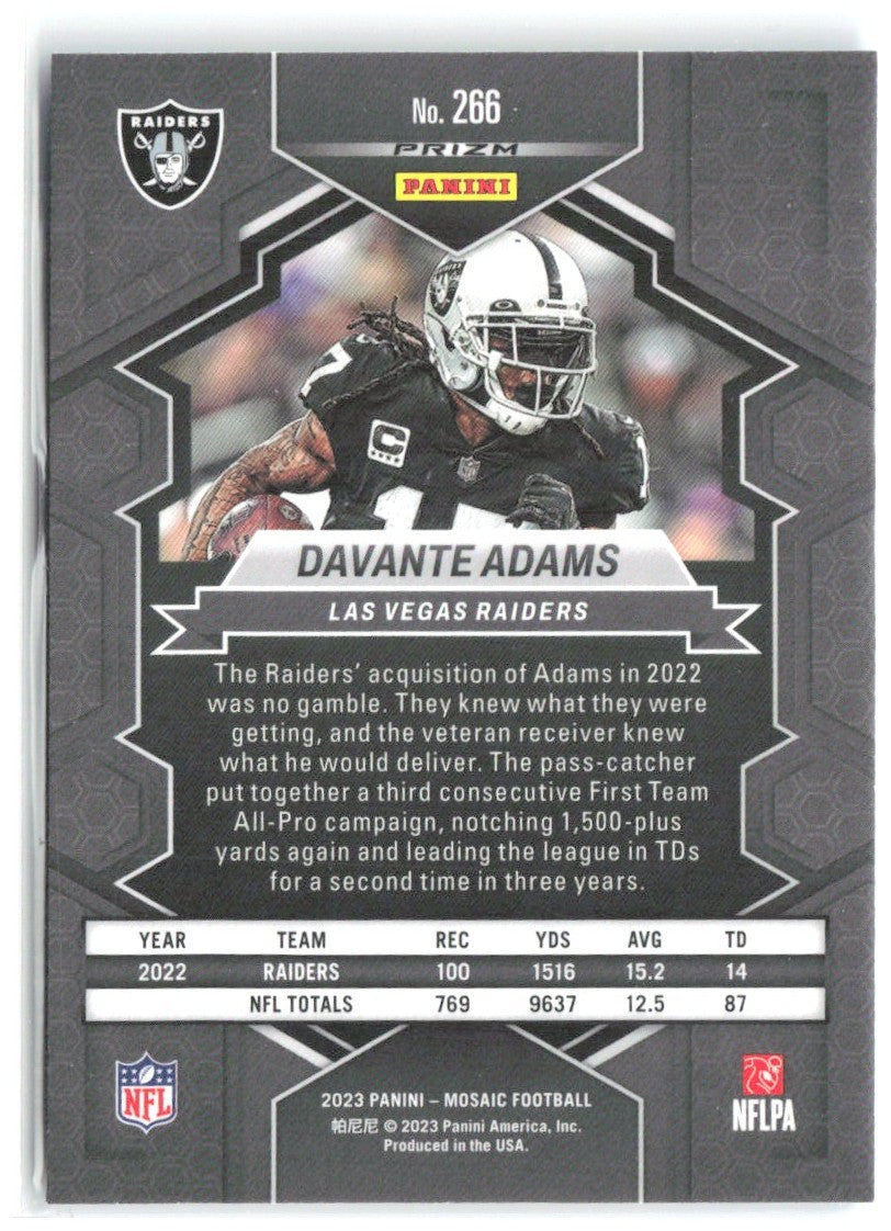 Davante Adams Panini Mosaic - Reactive Blue Mosaic 266 2023 Las Vegas Raiders