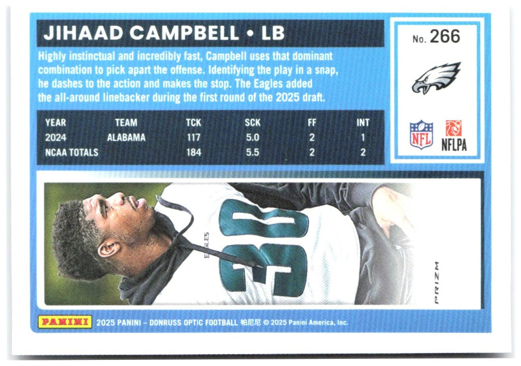 Jihaad Campbell Donruss Optic - Purple Shock 266 2025 Philadelphia Eagles