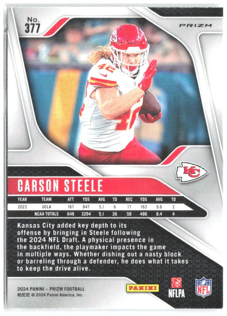 Carson Steele Panini Prizm - Silver 377 2024 Kansas City Chiefs