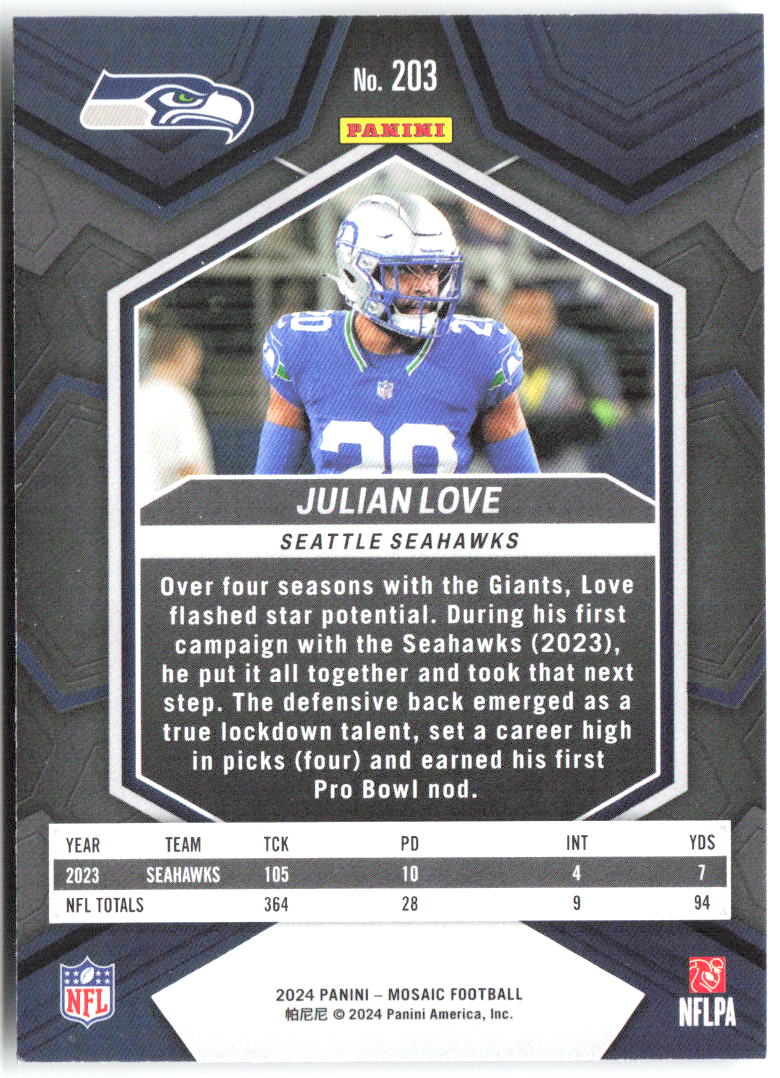 Julian Love Panini Mosaic 203 2024 Seattle Seahawks