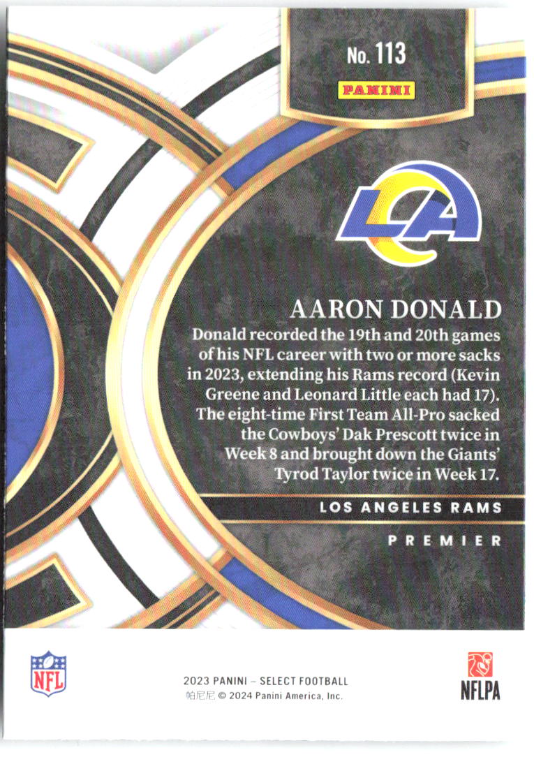 Aaron Donald Panini Select 113 2023 Los Angeles Rams