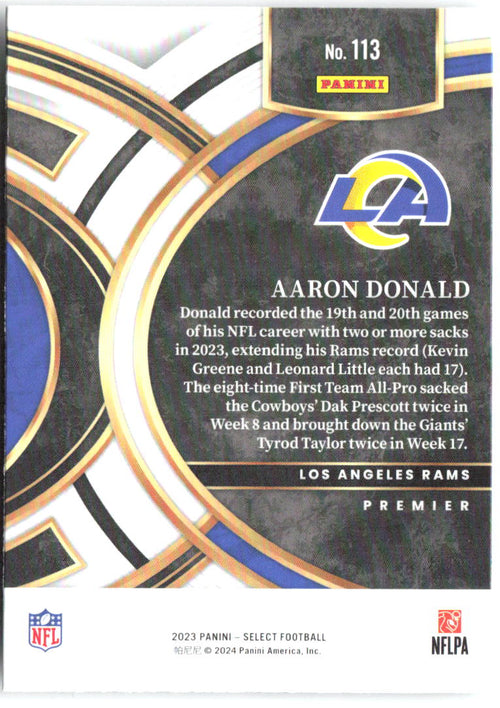 Aaron Donald Panini Select 113 2023 Los Angeles Rams