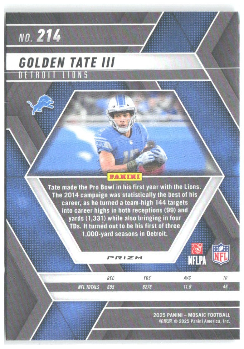 Golden Tate III Panini Mosaic - Mosaic Green 214 2025 Detroit Lions