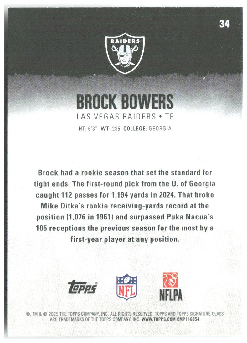 Brock Bowers Topps Signature Class 34 2025 Las Vegas Raiders