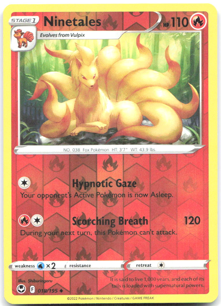 Ninetales Reverse Holo Uncommon SWSH12 Silver Tempest 018/195 NM Shiburingaru