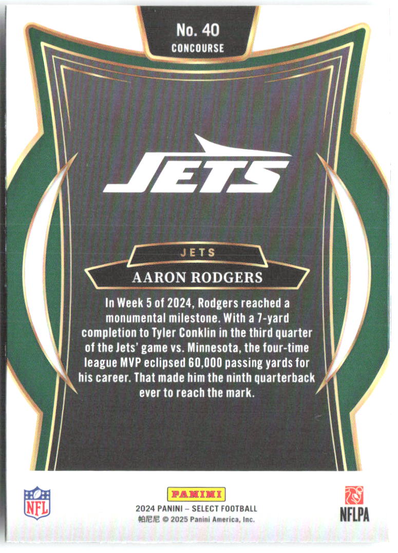 Aaron Rodgers Panini Select 40 2024 New York Jets